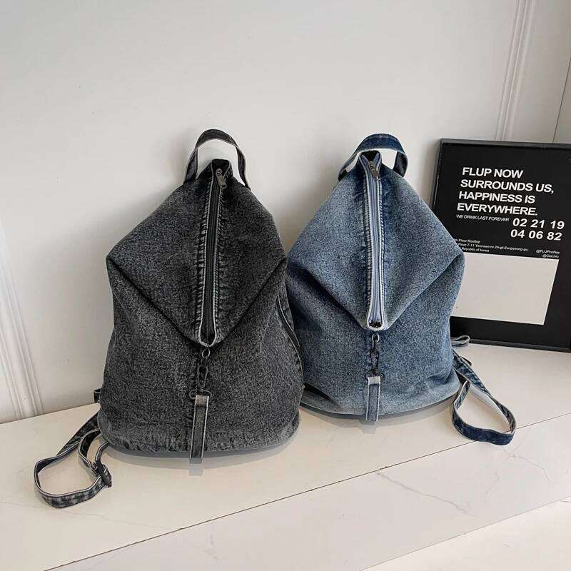 New denim double shoulder bag designer backpack women's travel bag fashionable and simple style