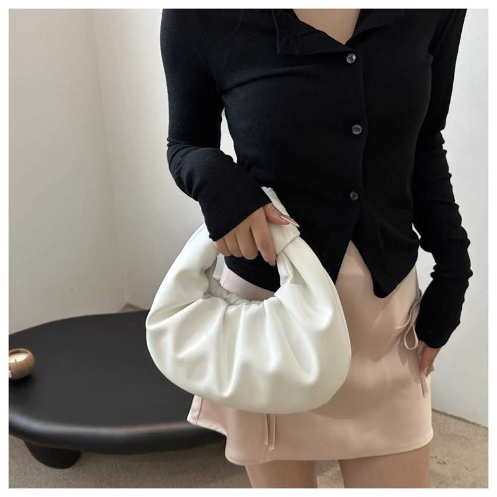 Pleated Clutch Bag Women Solid Color PU Leather Knot Top Handle Bag Fashion Simple Ladies Ruched Pouch for Outdoor Travel Y250730