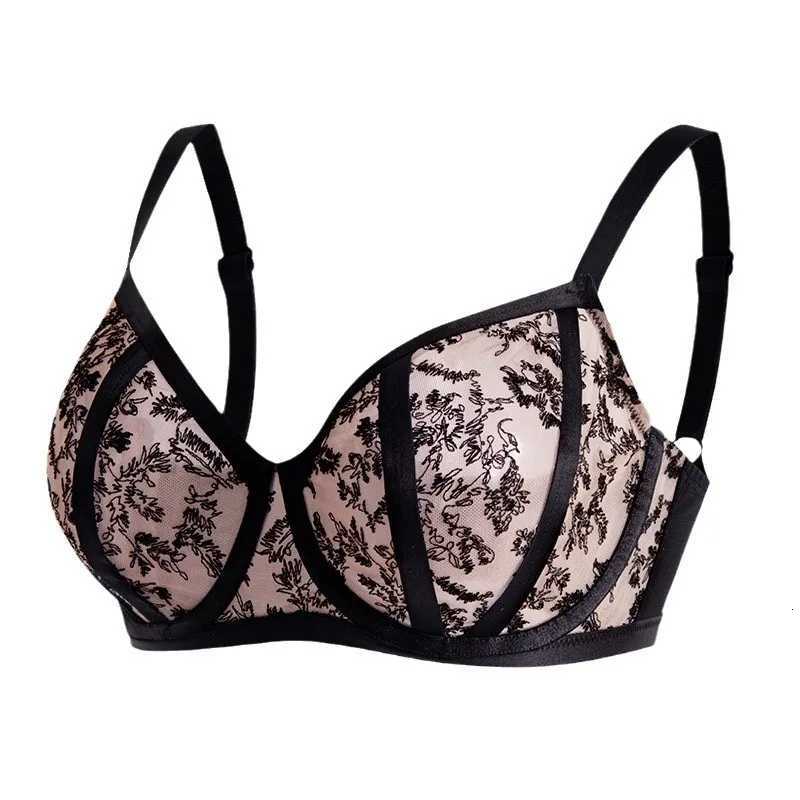 Sexy Womens Lace Sheer Minimizer Bra 75D-95K Non Padded Underwire Female Breathable Flower Embroidery Plus Size Lingerie Z250730