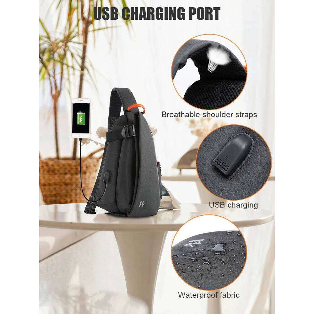 2024 Fashion Men Crossbody With USB Charging Large-Capacity Ipad Waterproof Chest Sport Motorcycle Shoulder Bag