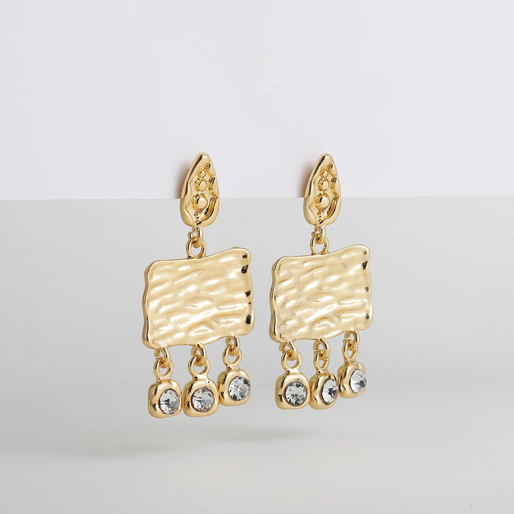 INS Gold Plated Metal Geometric Square Drop Earring Women Stainless Steel Irregular Rhinestone Pendant Punk Ear Jewelry 250730