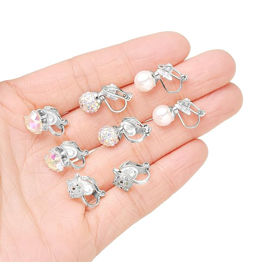 15Pairs Clip on Stud Earrings Non Pierced Teardrop Round Square CZ Pearl Twist Knot Flower Butterfly Heart Star Rainbow Cat Opal Clip on Earrings for 