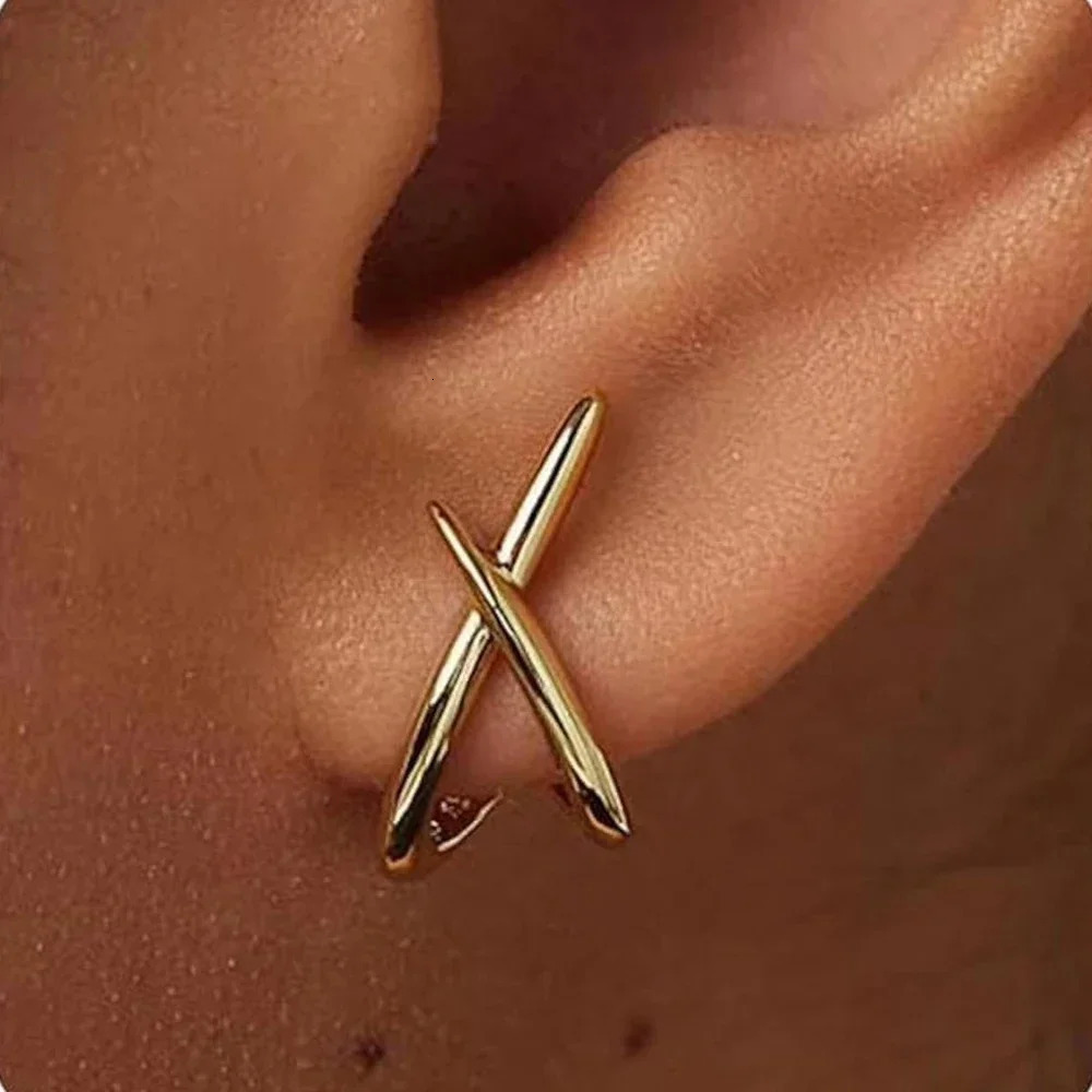 LATS Trendy Gold Color Cross Stud Earrings for Women Dainty Simple Minimalist Earring Fashion Jewelry Party Gifts Wholesale 250729
