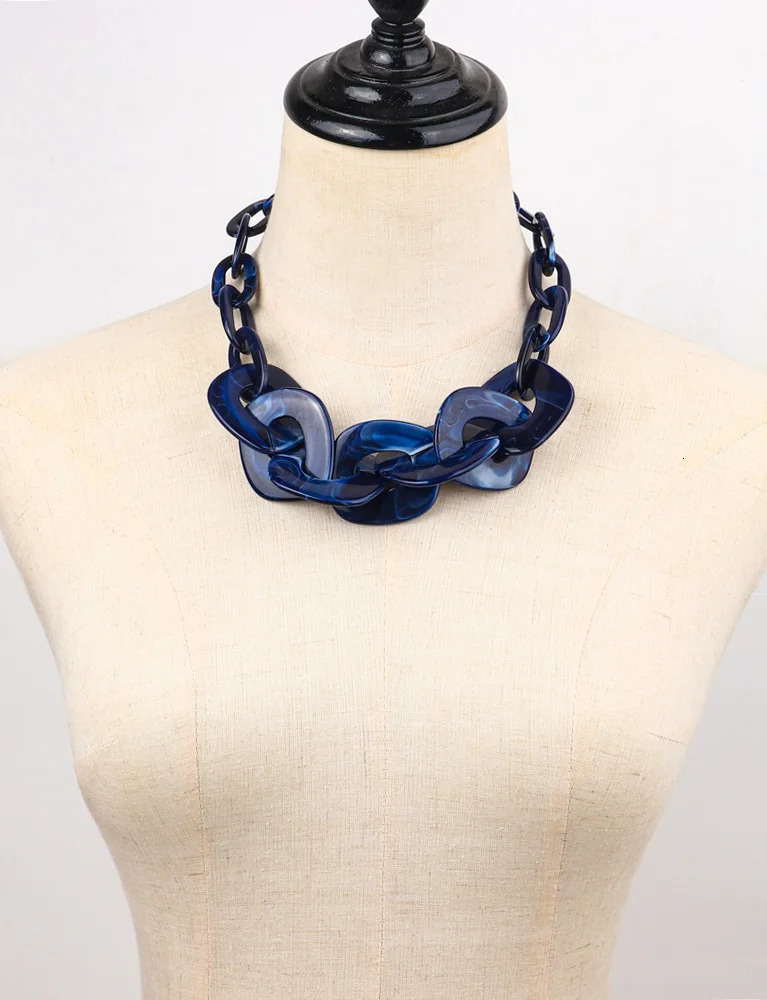 Turquoise Acrylic Big Square Link Choker Necklace for Women Men Resin Geometric Neck Chain Exaggerated Jewelry Collar Gift 250729