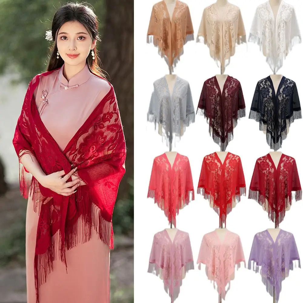 Tassel Patchwork VNeck Cardigans Women Wedding Accessories Shawl Hollow Multicolor Evening Prom Cape Tulle Party 250731