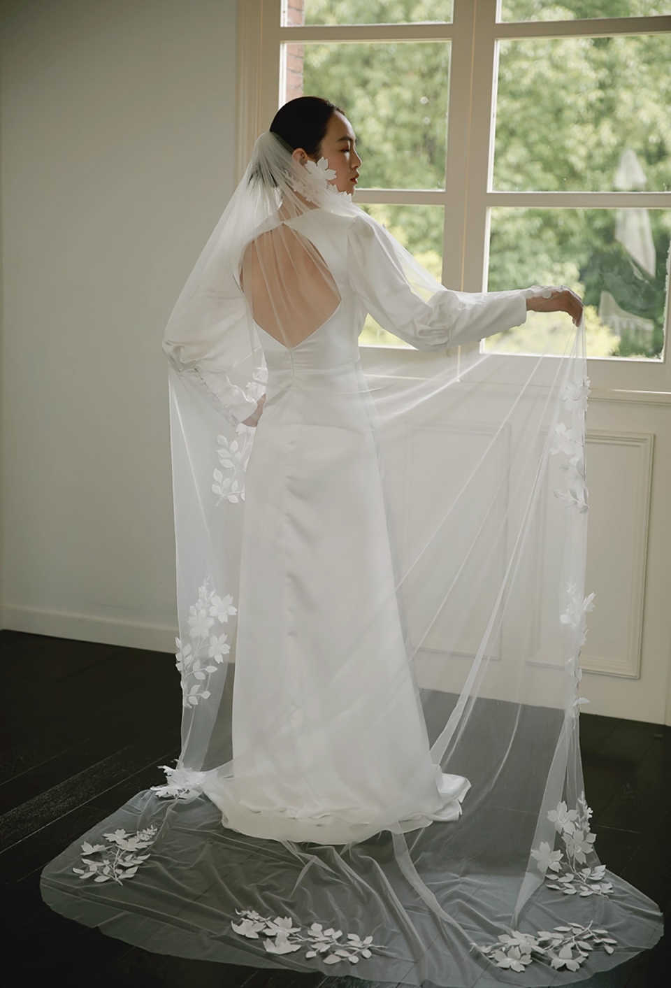 Wedding Veils Applique Edge Long Cathedral One Layer Bridal Veil With Comb For Bridal Wedding Accessories
