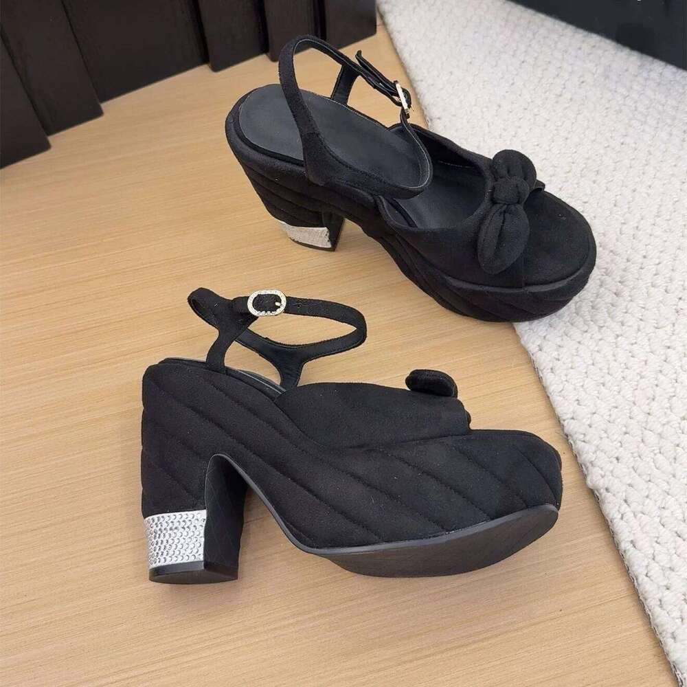 Women Size34-41 Natural Cow Suede Sandals Super High Heels Butterfly Knot Flat Platform Designer Shoes Zapatillas De Mujer f97