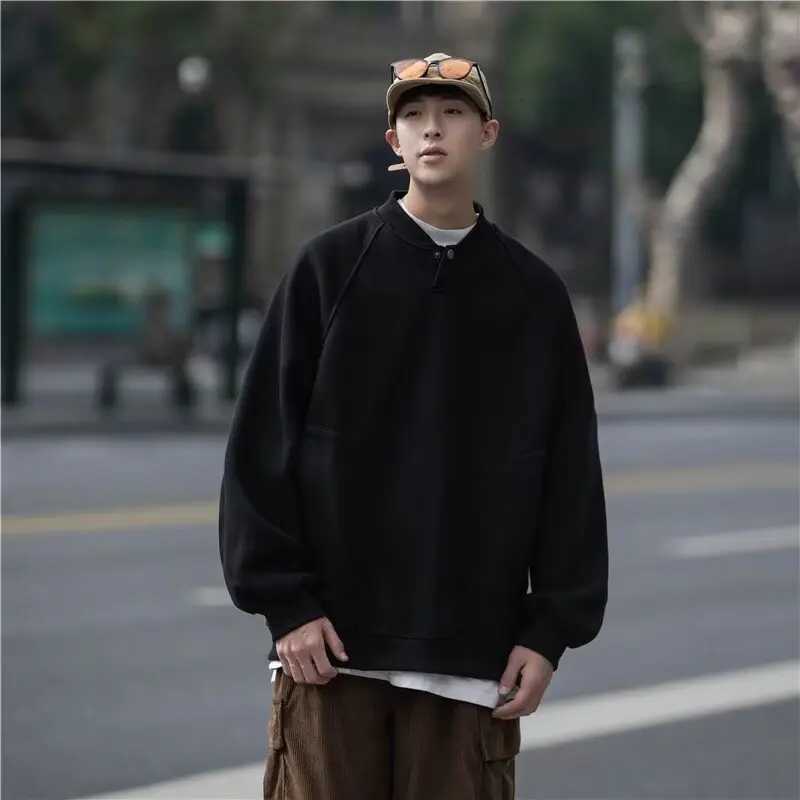 Mens Autumn New Round Neck Long Sleeve Sweatshirt Loose Solid Color Pullover Top XJ250731