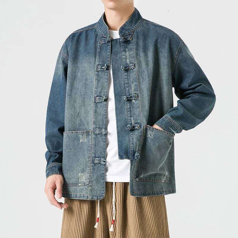 Designer Clothing 2025 2024 Chinese Style Denim Jacket Men Streetwear Oriental Clothes Autumn Male Jeans Coat Vintage Fashion Hip Hop Loose Outwear