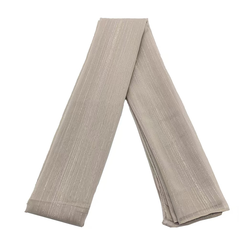 T1353 Lightweight Breathable Shiny Silk Headscarf Glitter Silver Silk Crinkle Crepe Long Scarf