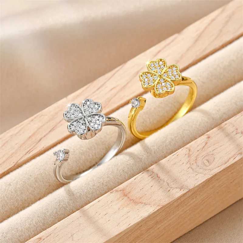 Titanium Stainless Steel Ring for Women Rotating Anxiety Fidget Adjustable Rings Silver Color Jewelry Lovely Flower Bee y250730