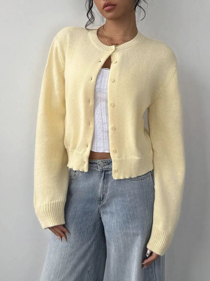 Autumn and winter simple plain color long sleeved cardigan knitted sweater 250730