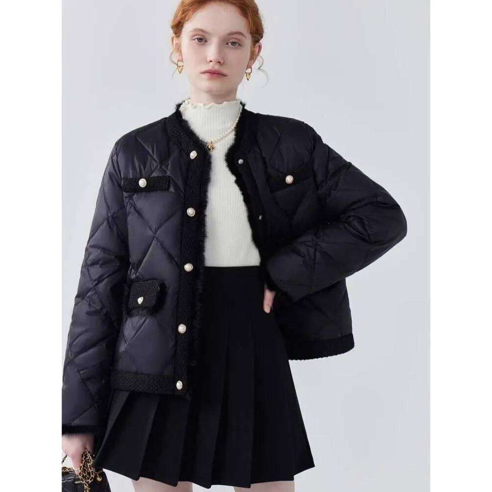 High End Down Cotton Women's Autumn And Winter New Fashion Dia Grid Splicing Mink Fur Short Jacket 250728