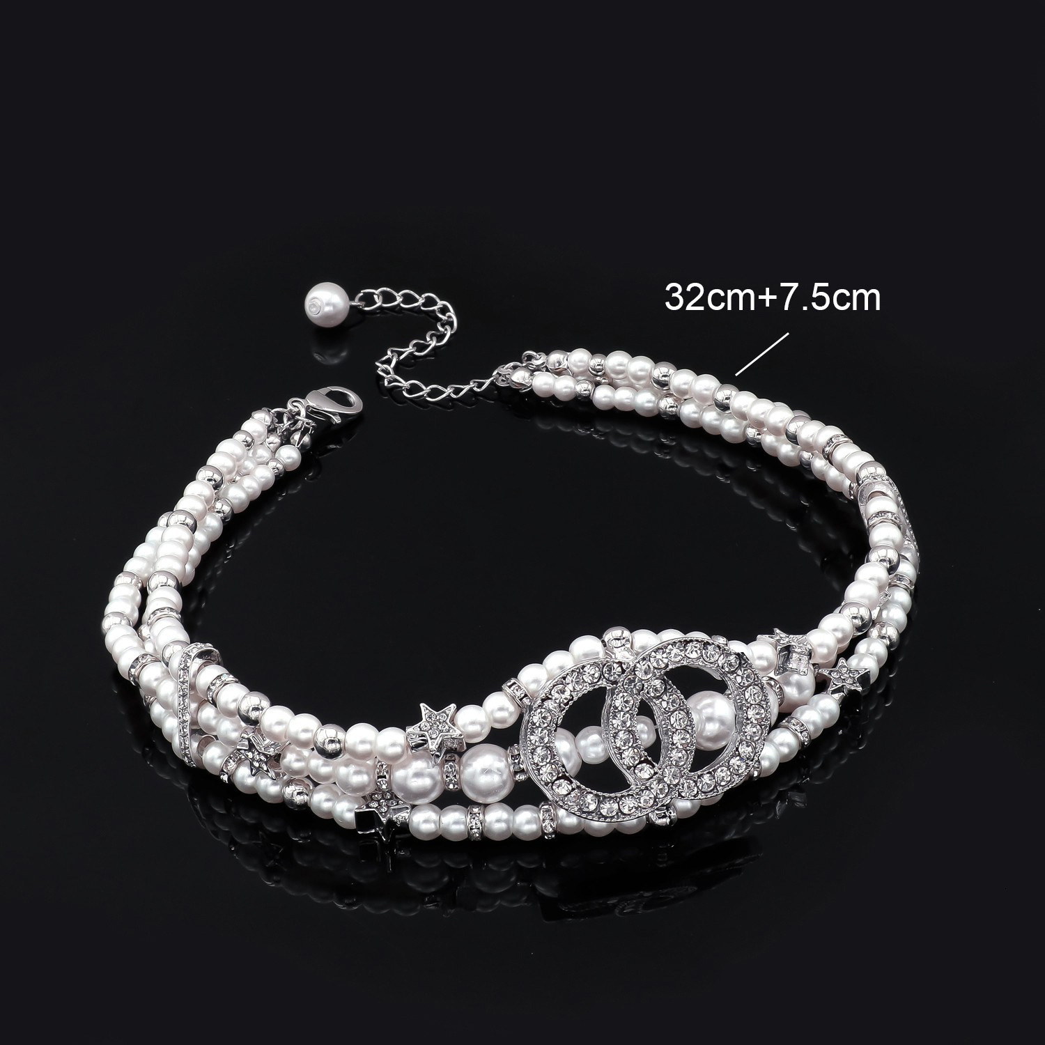 Pearl Inlaid Diamond Double C Necklace Designer bracelet Xiang Family Collarbone Chain Xiang Grandma Pearl Madam Choker Necklace
