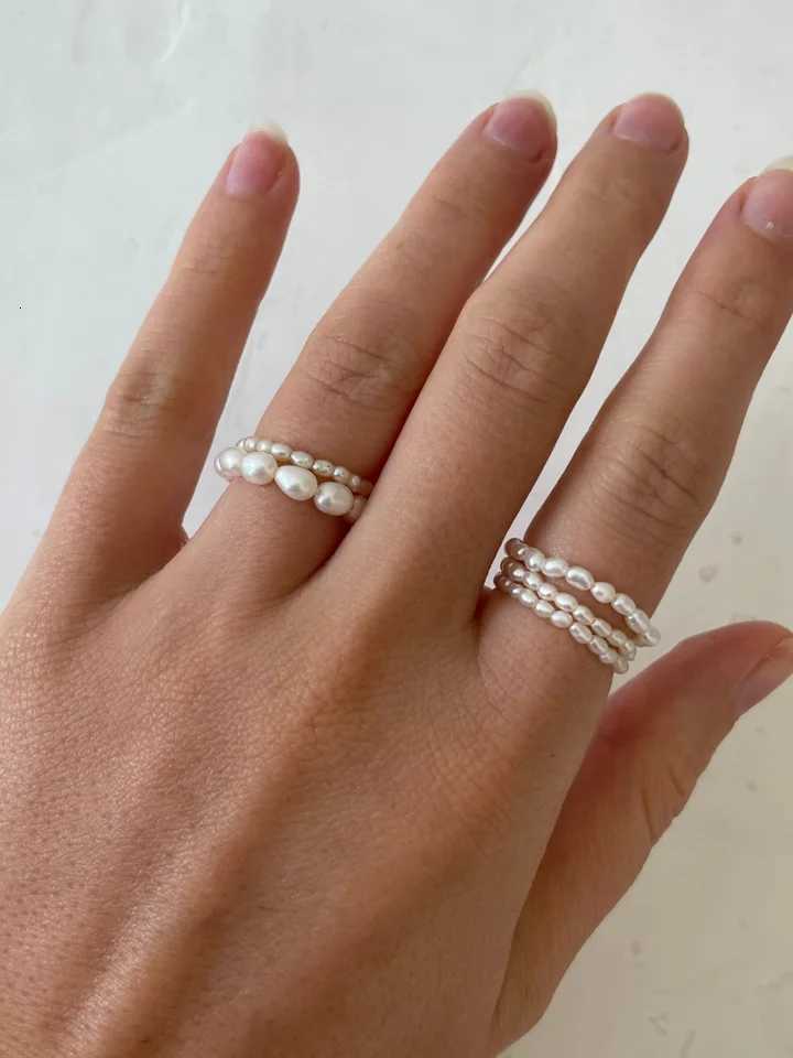 100% Freshwater Pearl Rings Stackable Elastic Finger Rings for Women Gifts Minimalist Ring Fashion Jewelry y250730