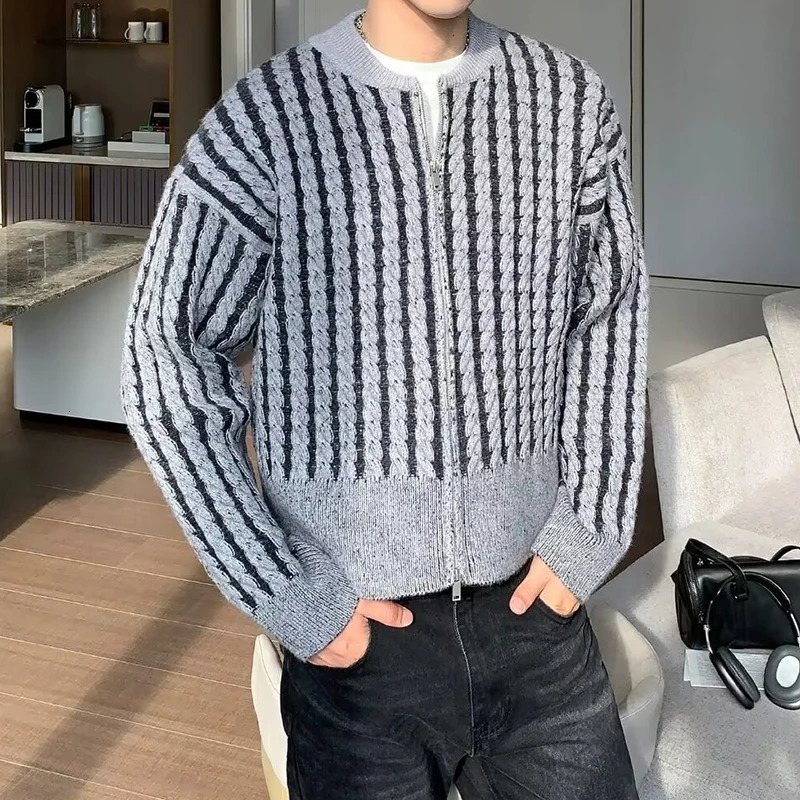 Streetwear Casual Mens Sweater Cardigan Tops Fall Winter Fashion Crochet Twist Knit Jacket Coat Men Trendy Knitted Sweatercoats 250731
