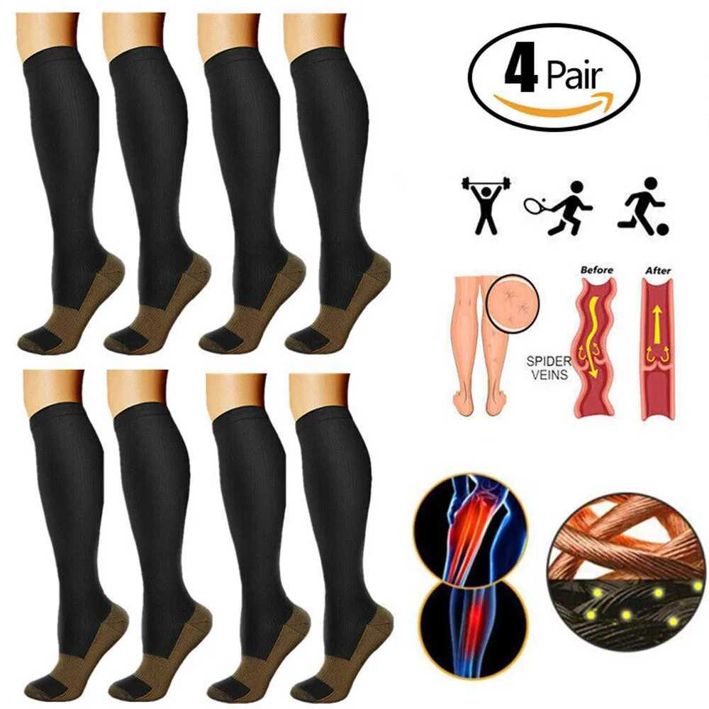 4 Pair Compression Stockings Men Women Socks Fit Pregnancy Edema Varicose Veins Hiking Running Flight Marathon Sports Socks Z250731