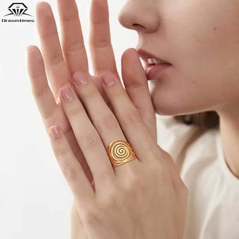 Dreamtimes Fashion Round Geometric Braided Spiral Swirl Ring for Women Stainless Steel Adjustable Thumb Open Ring Jewelry Gifts y250730