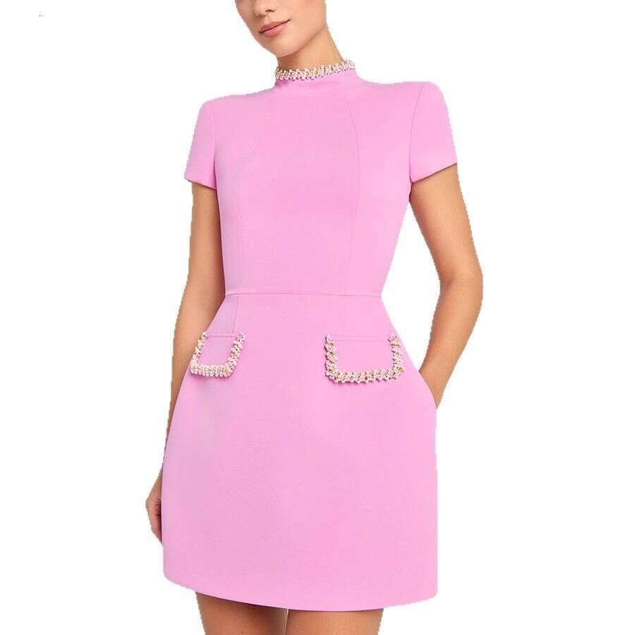 New Summer Slim Fit Round Neck Beaded Little Black Dress