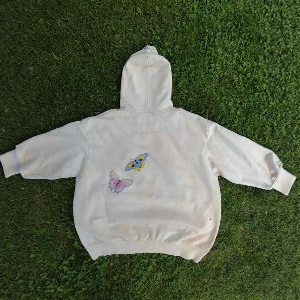 2025 New American Style Trendy Simple Floral Butterfly Print Gray Pullover Sweatshirt Top