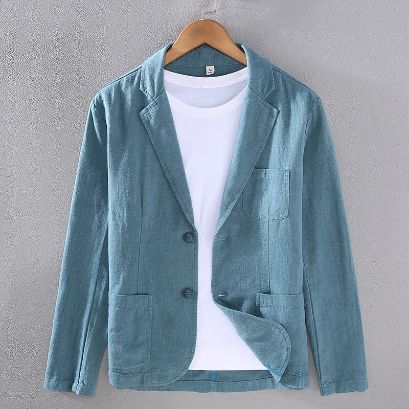 2024 Retro Cotton Linen Men Blazer Coat Beach Wedding Party Suit Spring Summer Fashion Male Formal Business Slim Jacket 250724