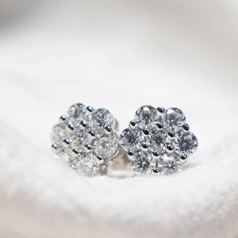 Fine Jewelry 925 Sterling Silver Flower Stud Earrings Moissanite Flower Cluster Earrings for Women Men