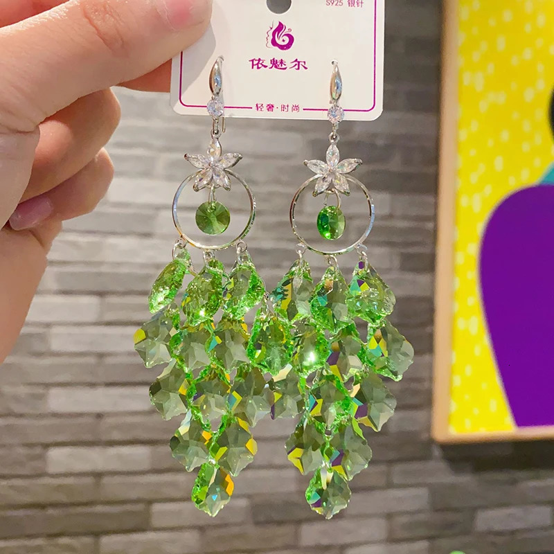 Fashion Shiny Purple Crystal Waterdrop Dangle Earrings for Women Trend Big Earring Wedding Banquet Party Jewelry Gift 250730