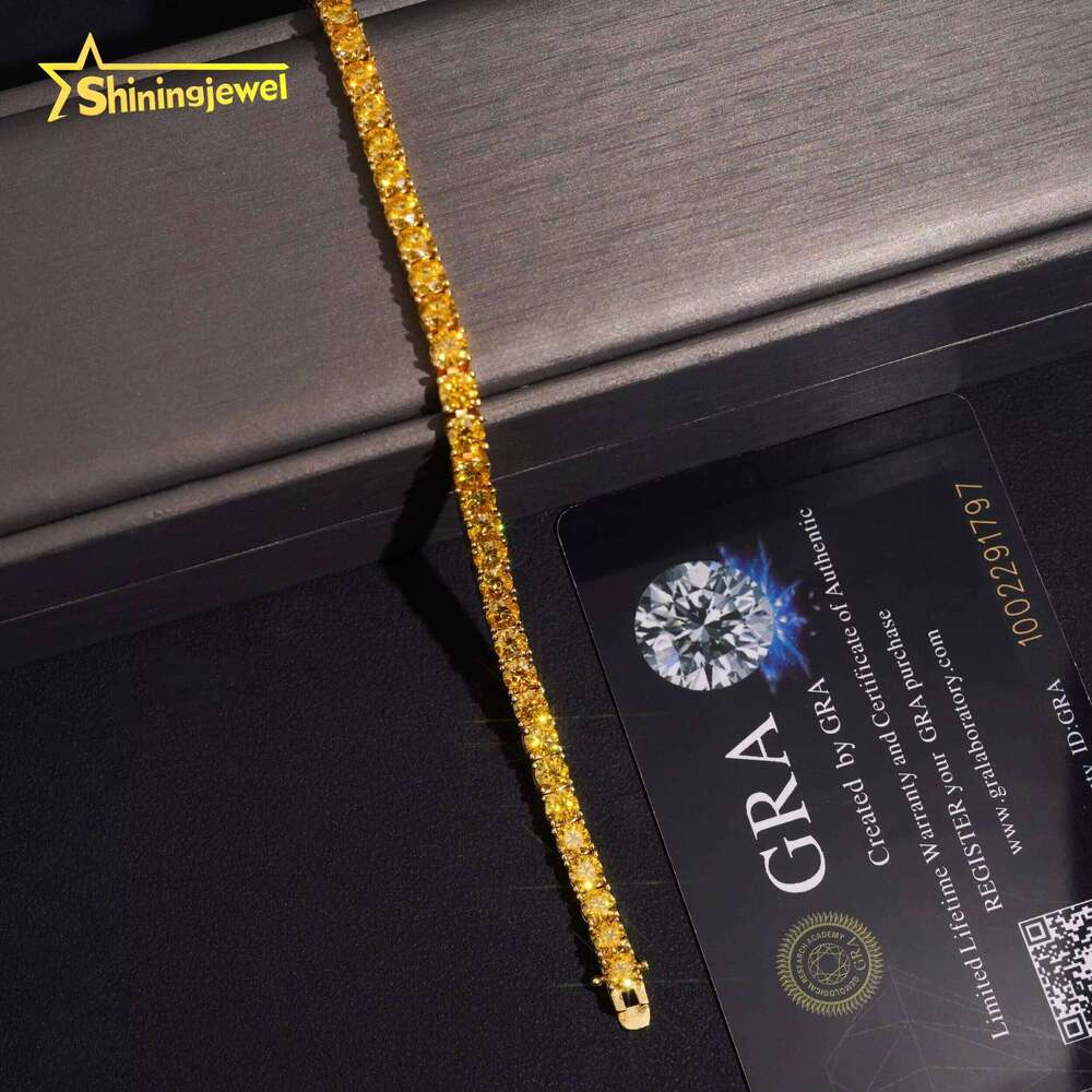 Pass Tester 4Mm Round Champagne VVS D Silicon Stone Bracelet Sterling Sier Hip Hop Jewelry Iced Tennis Chain