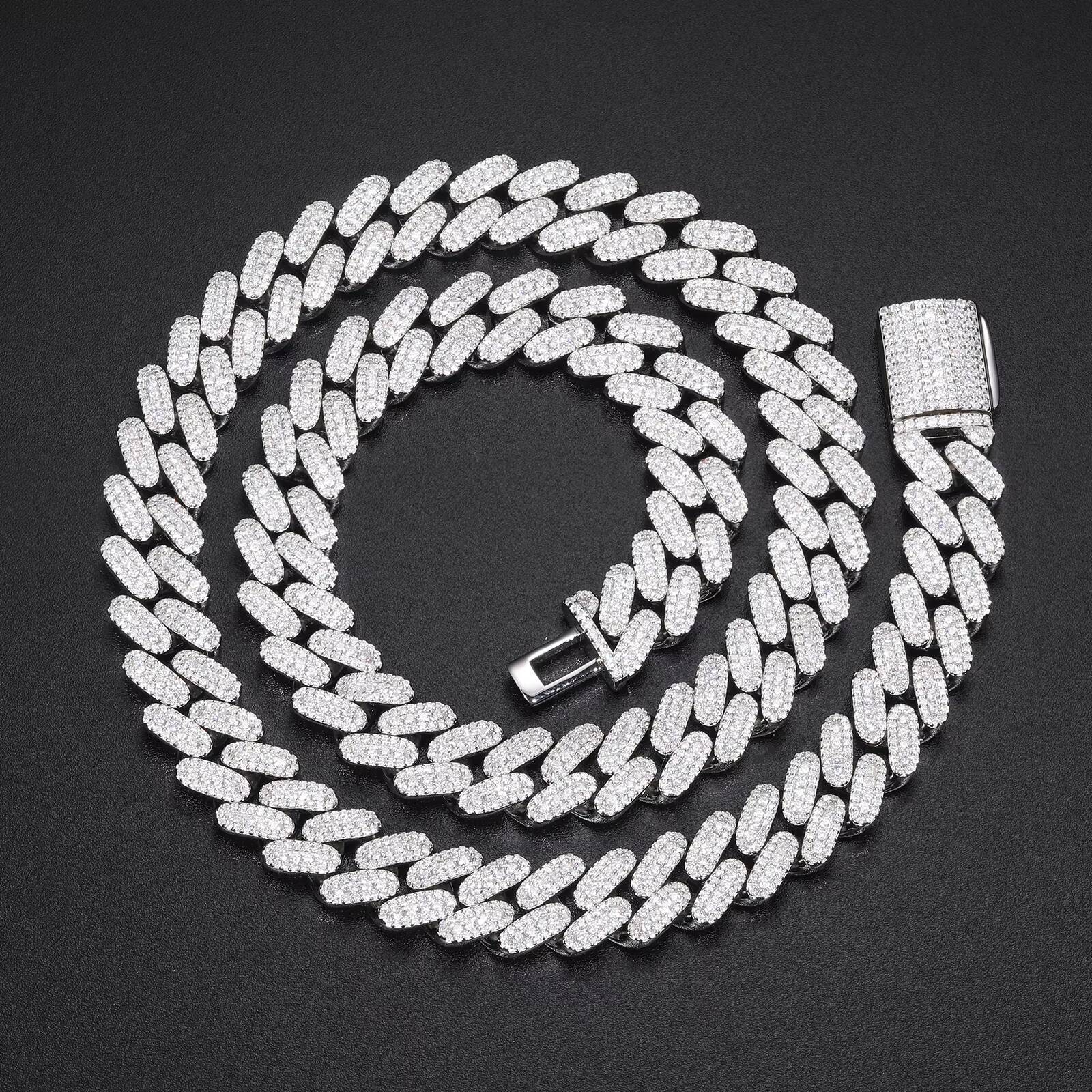 Fashion Rappers Jewelry Prong Setting VVS Moissanite Diamond Iced Out 12mm Cuban Link Chain 925 Sterling Silver Necklace Jewelry