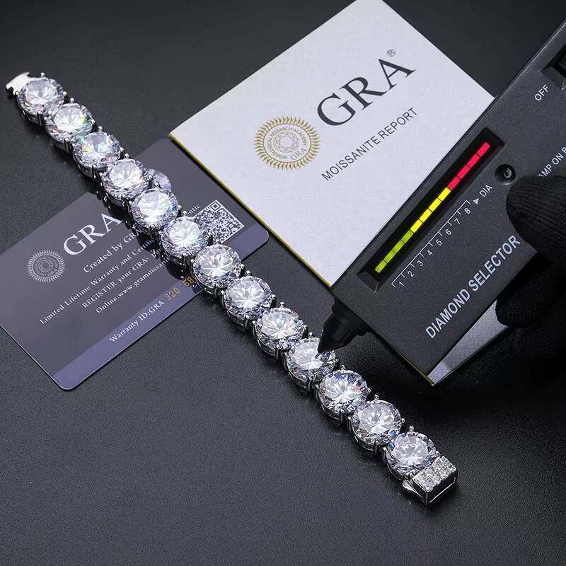 Big Size 925 Sterling Silver 15mm 494ct VVS Moissanite Tennis Chain Bracelet Pulsera Luxury Hip Hop Jewelry Men Women