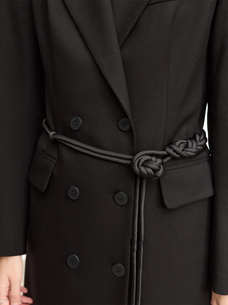 AMII Minimalist Blazer for Women Autumn Long Simple Basics Jacket with Waist Rope Slim Fit Blazers12343036 w250729