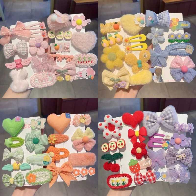 8/9pcs/Set Plush Hairpins Cute Colorful Knitting Flowers Plaid Fruits Barrettes Hair Clip for Kids Child Hair Accessories Sets R250730