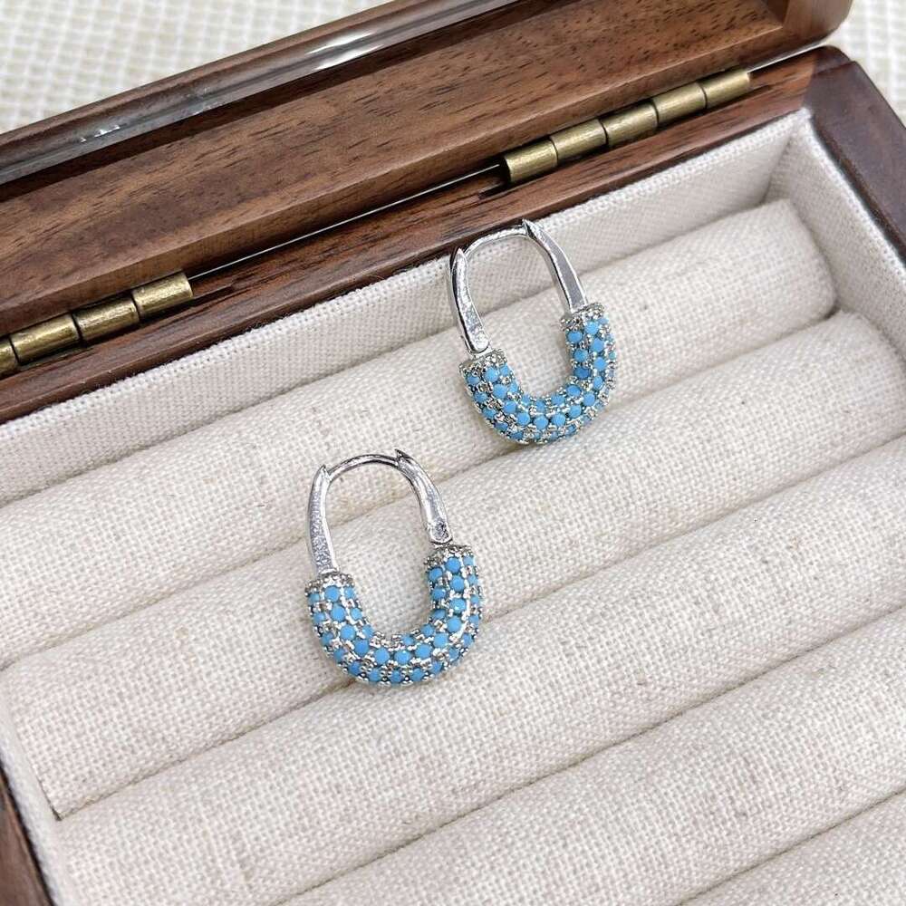 Trendy Fresh Simple Turquoise U-Shaped Elegant High-End Earrings for Women 95b