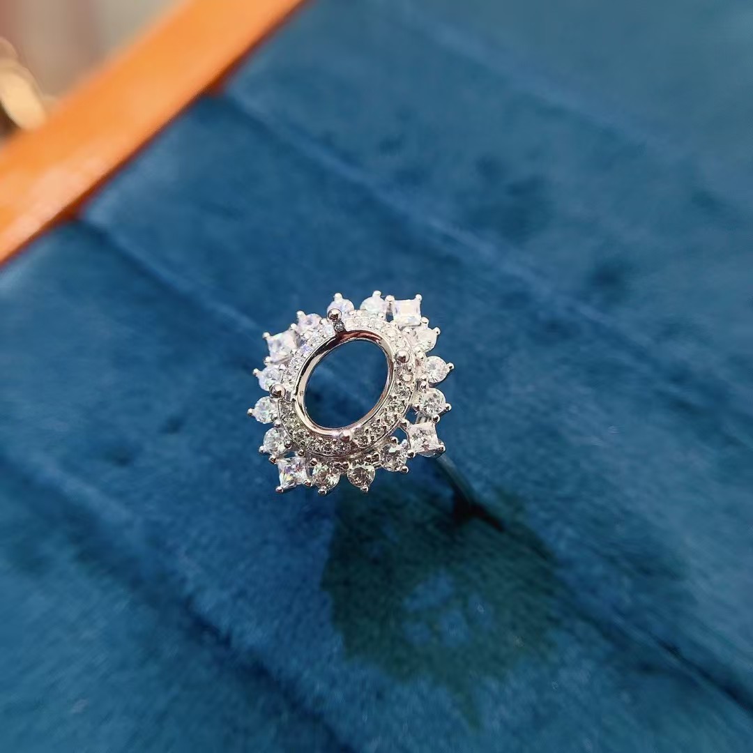 Sparkling 925 silver ring setting 7mm*9mm oval gemstone semi mount ring with 3 layers 18K gold plating keep shining