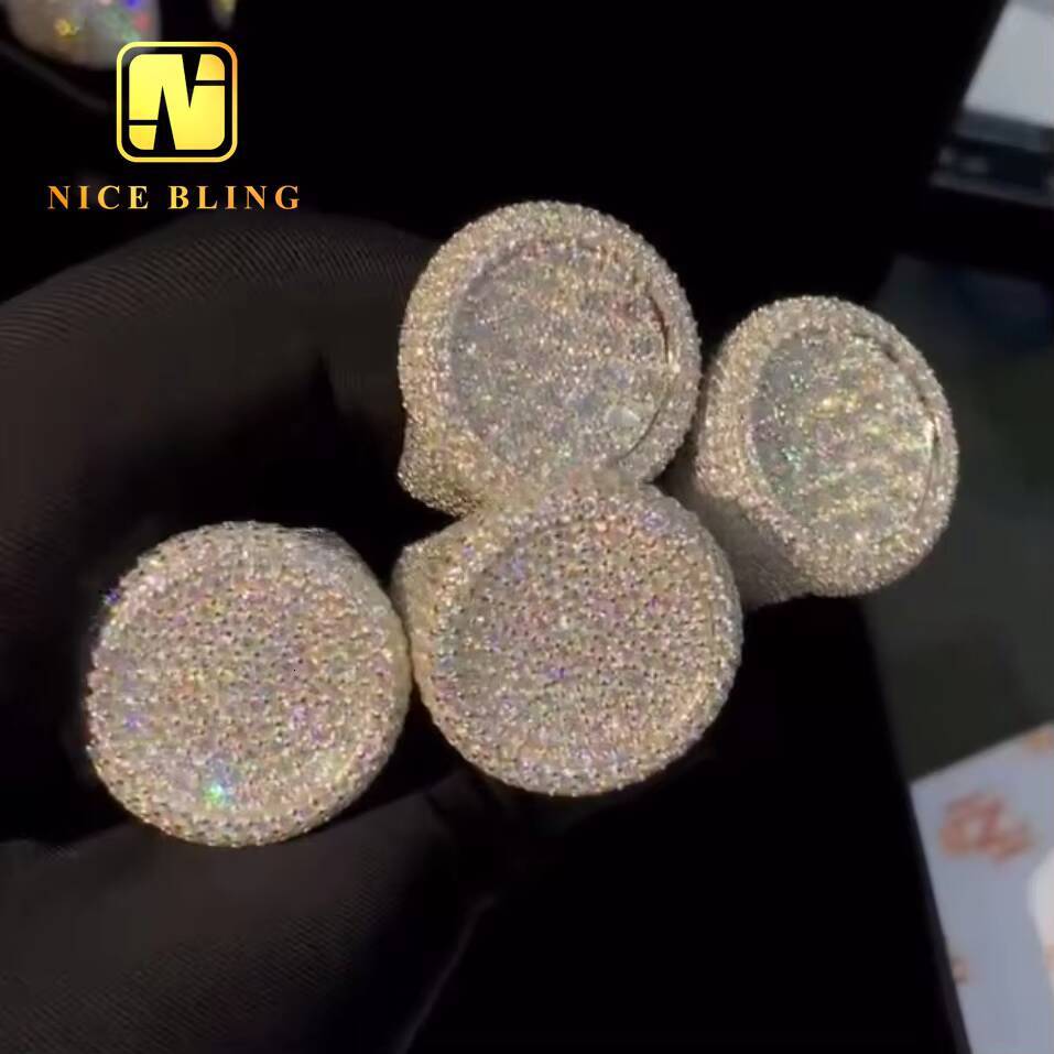 Stock Pass Diamond Tester Hip Hop Jewelry 925 Silver Fully Iced Bubble Edge Round Diamond Moissanite Men Ring