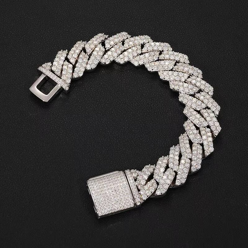 Bling 20mm 8inch Hiphop Cuban Chain Real 925 Sterling Silver VVS Moissanite Cuban Link Chain Bracelet