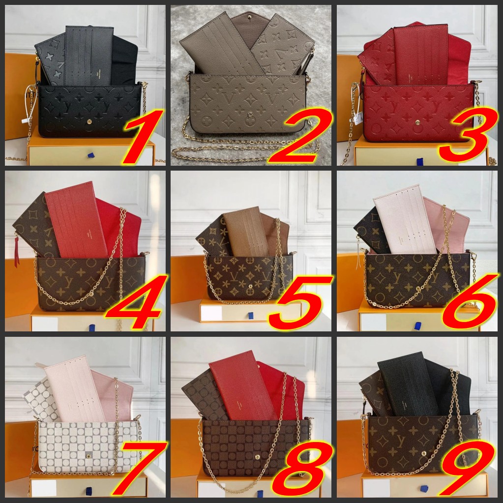 With Box Luxurys Designer Tote Bags Women Crossbody Genuine Leather Purse Fashion Flower Lady 3 Multi FELICIE POCHETTE Chain Shoulder Bag ladies Handbags Wallets