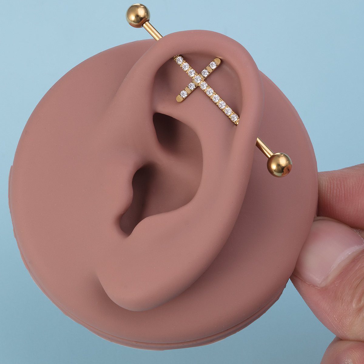 Cross inlaid zircon industrial pole ear bone nail stainless steel body puncture jewelry ear bone ring wholesale