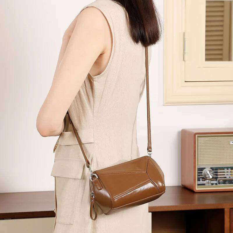 Retro Geometric Splicing Women's Premium 2025 New Genuine Leather Bag, Versatile Fashion Single Shoulder Crossbody Bag
