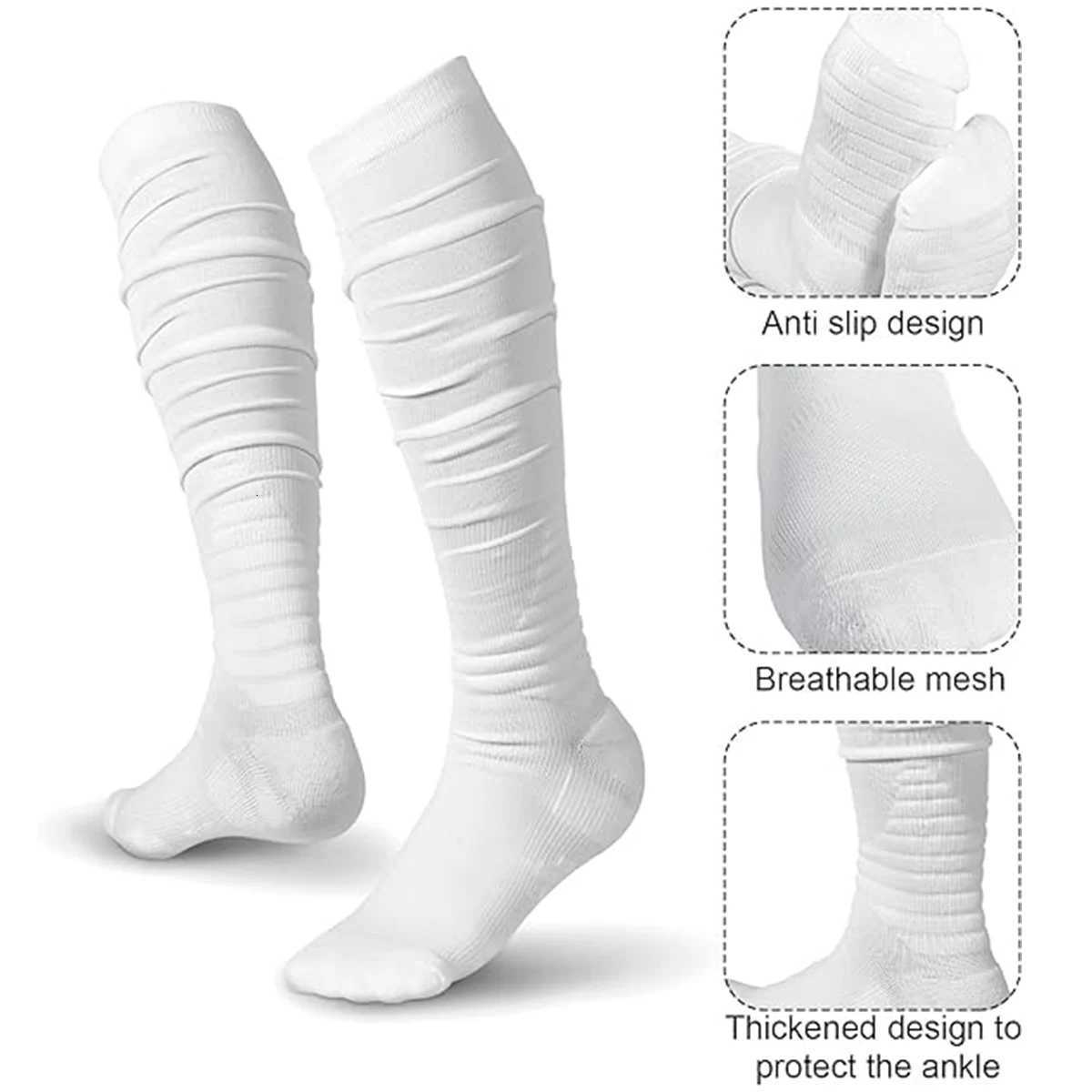1 Pair of Scrunch Football Socks Non-Slip Mens Football Socks Extra Long Socks Soccer Socks Over The Knee Athletic Z250731