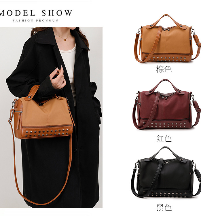 2025 New Matte Soft Leather Handbag Fashion Rivet Boston Large Capacity Single Shoulder Crossbody Women's Bag ddmymoon