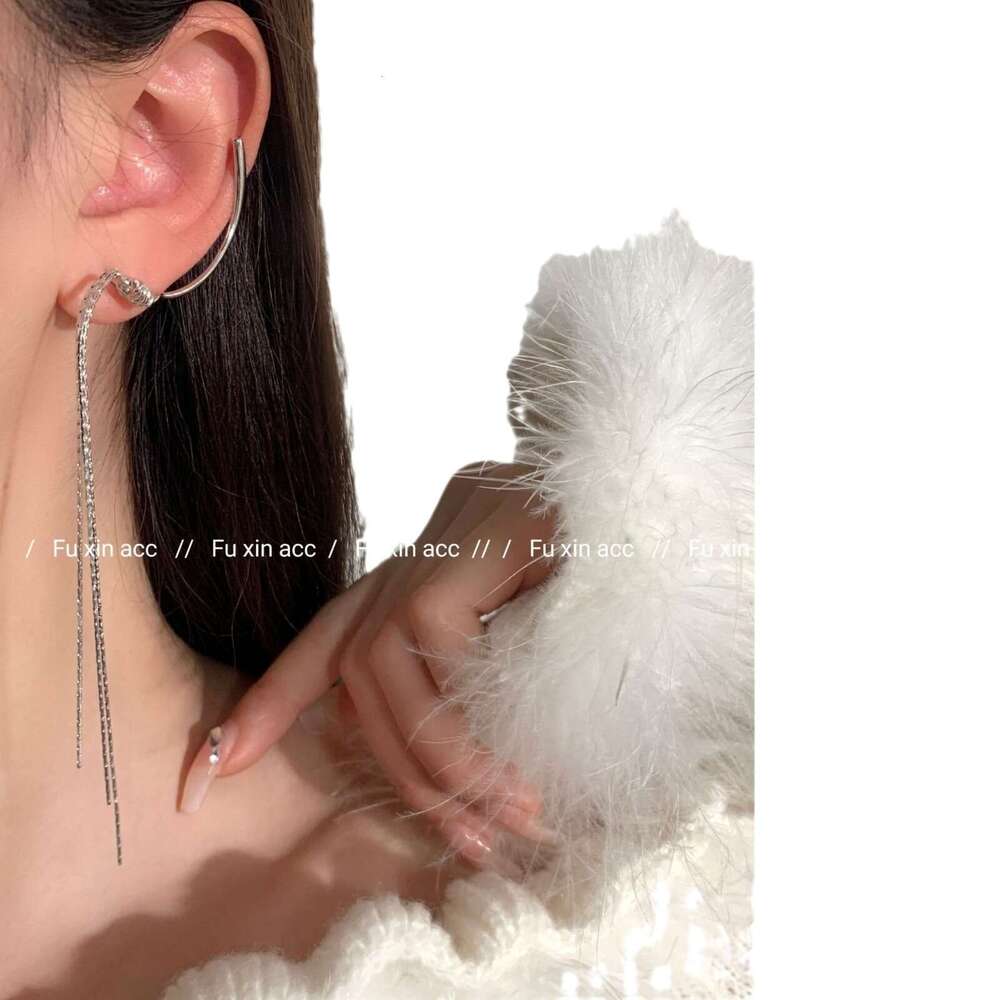 Tassel Elf Two-Way Wear Clip Exquisite Versatile Fashion Design Sense Ear Stud Integrated Simple Elegant Earrings 415