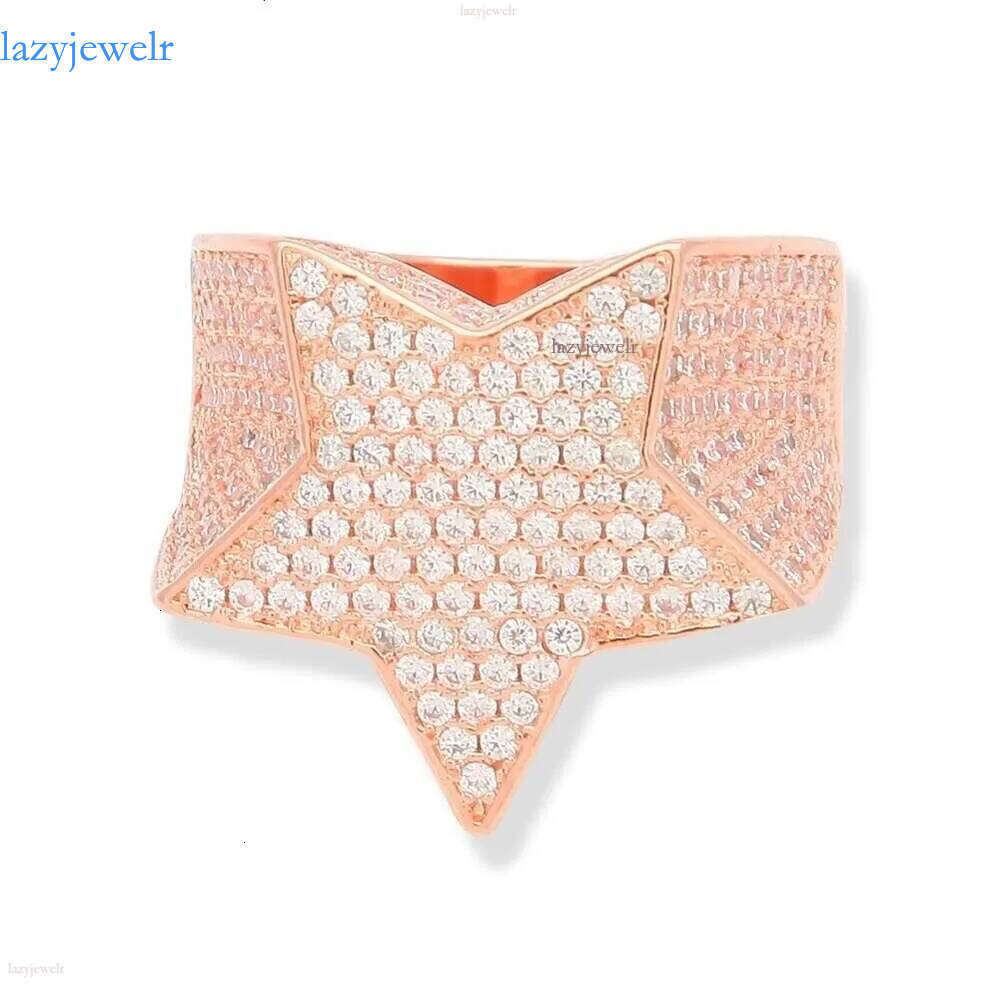 men's passed GRA Dia Five-pointed Men's star Hip Hop trendy moissanite dia gold sterling sier cuban women ring