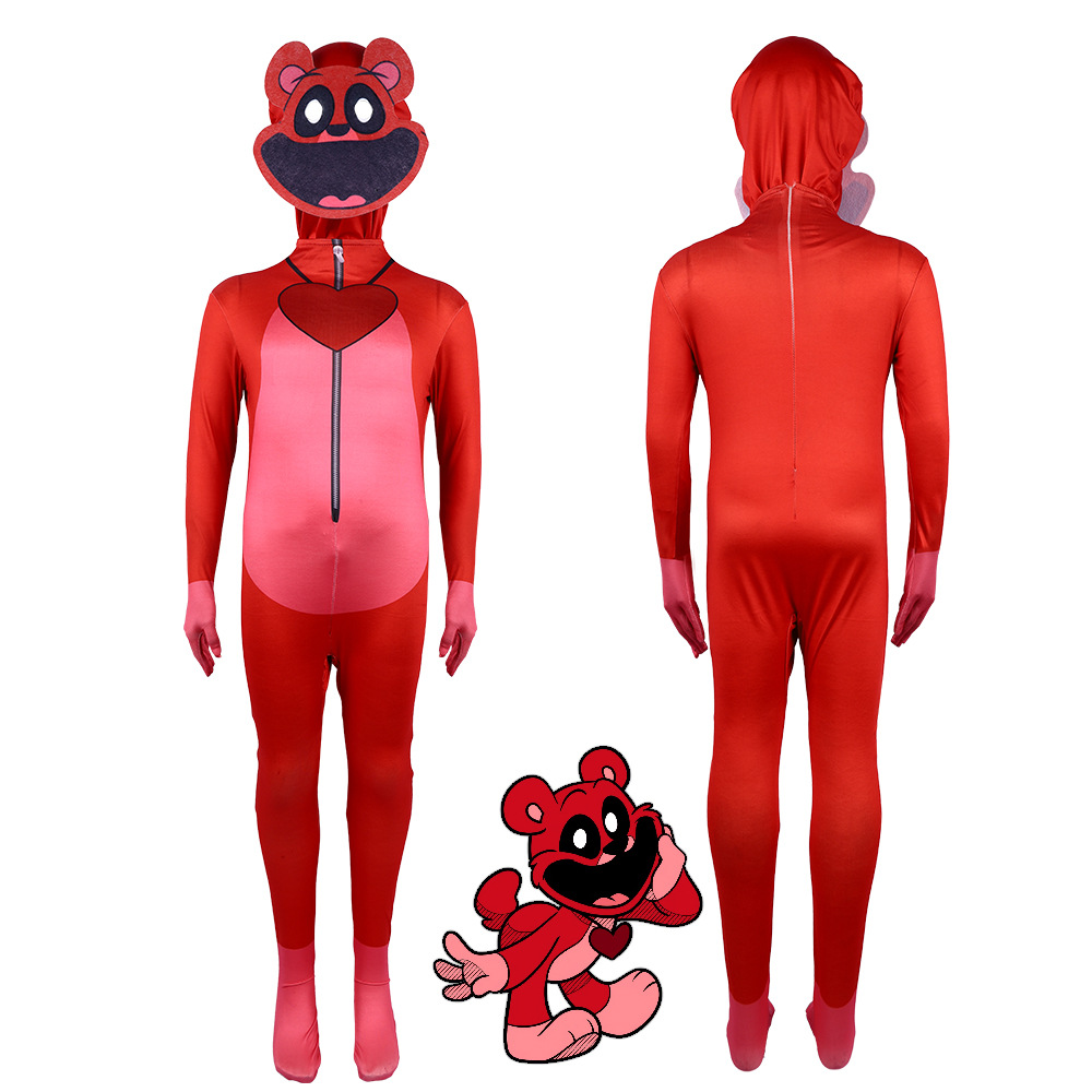 Children's cartoon smiling animal cosplay one-piece tight-fitting suit Halloween party stage performance funny headgear costume