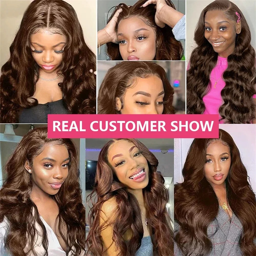 40 Inches 200% Chocolate Brown 13x4 HD Lace Front Human Hair Wigs Body Wave Wear And Go Synthetic Brazilian Colored Lace Frontal Wig For Women