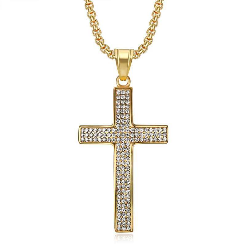 Mens and Womens Dainty Silver Moissanite Pendant Necklace VVS Diamond Cross Gold Plated Stainless Steel Punk Style Jewelry