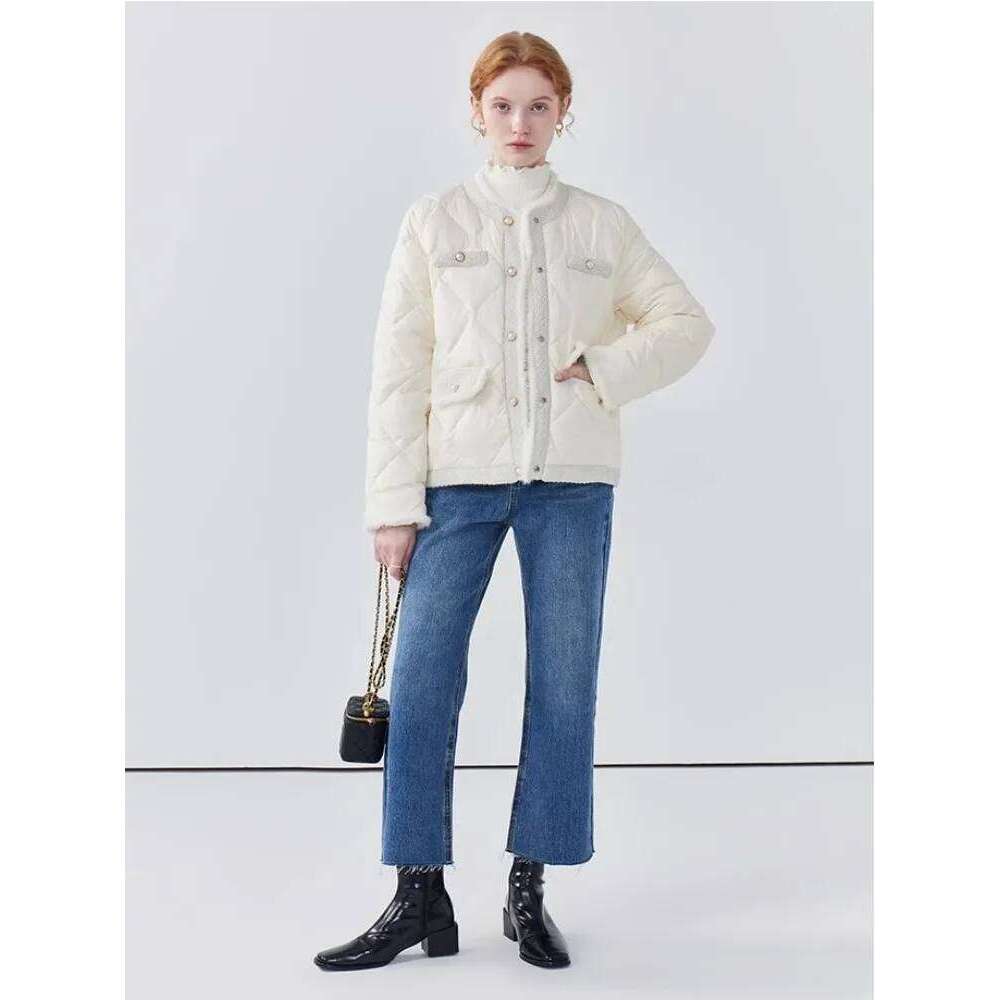 High End Down Cotton Women's Autumn And Winter New Fashion Dia Grid Splicing Mink Fur Short Jacket 250728