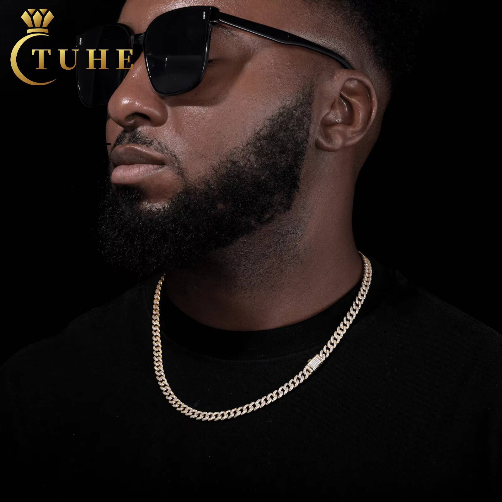 Hip Hop Jewelry 6mm Gold Plated 925 Sterling Silver Micro 2 Row VVS Moissanite Diamond Iced Out Bubble Cuban Link Chain Necklace