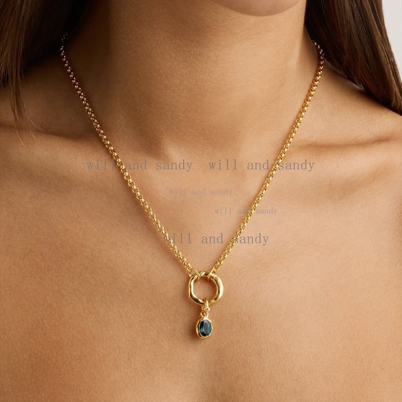 Dainty Gold Birthstone Interlocking Circle Pendant Necklaces for Women Trendy Non Tarnish 18K Gold Plated Simple Ring Charm Holder Necklace Jewelry Bi