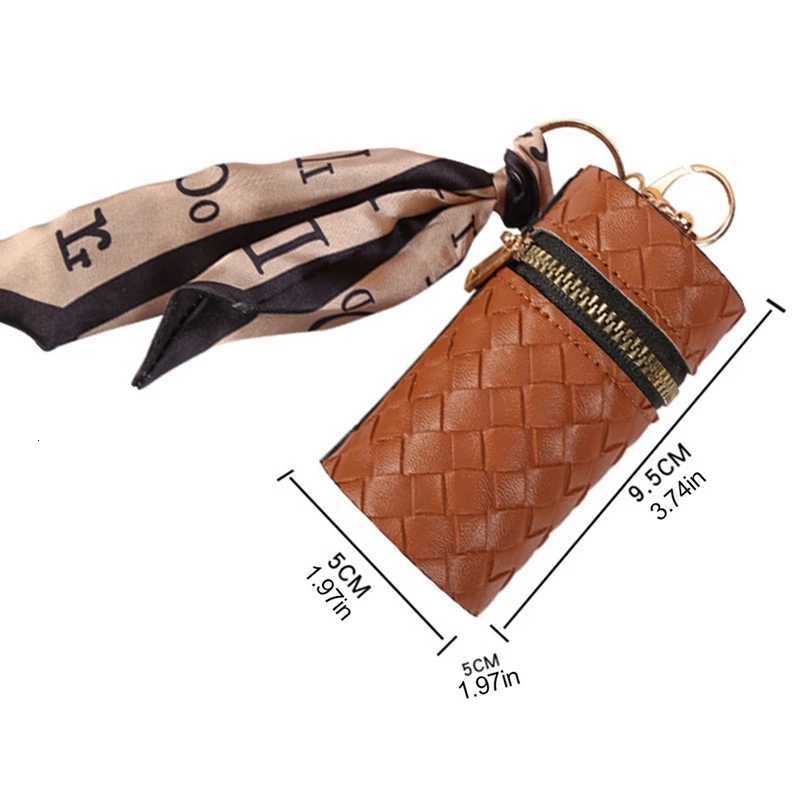 Womens Leather Oval Lipstick Bag Keychains Charm Ribbon Coin Purse Pendant Keyrings for Girls Cute Key Chain Vintage Decoration Y250731